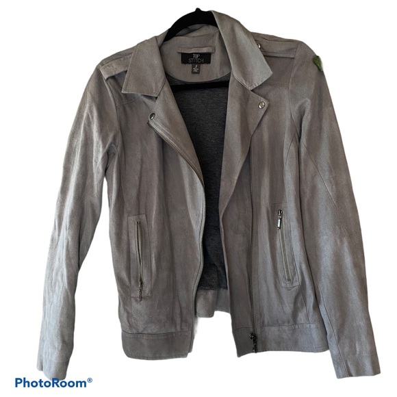 TOP STITCH SUEDE MOTO BLAZER JACKET - Picture 1 of 3